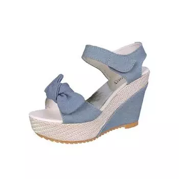2024 fashion slope heel fish mouth sandals women s summer bow women s shoes versatile platform sandals 35 синий