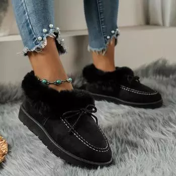2024 Fashion Solid Color Plush Warm and Comfortable Women s Shoes Thick-Soled Round-Toe Anti-Slip Wear-Resistant Snow Boots 36 бежевый
