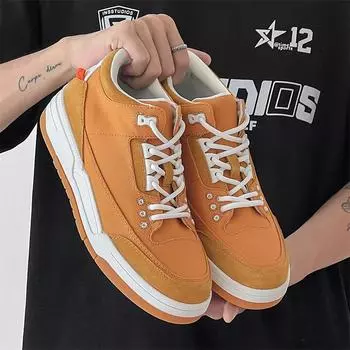 2024 Fashion Sports Brand Men s Leather Mid Top Casual Board Shoes Autumn Men s Outdoor Comfortable Lace Up Casual Sports Shoes 38 зелёный