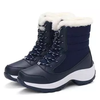 2024 Fashion Woman Thigh High Boots Flat Sexy Ankle Boots Platform Shoes Winter Plush Waterproof Snow Boot Furry Booties Woman 35 синий