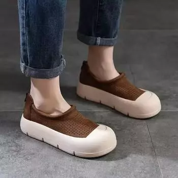 2024 Fashion Women Flat Platform Shoes Spring Round Toe Back Zipper Genuine Cow Leather Academic Style Casual Loafers Female 35 жёлтый