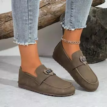 2024 Модная женская обувь, женские туфли на плоской подошве, хит продаж, повседневные туфли на плоской подошве с круглым носком, женские, новые, большого размера, однотонные туфли на плоской подошве с низким каблуком, Zapatos 36 коричневый