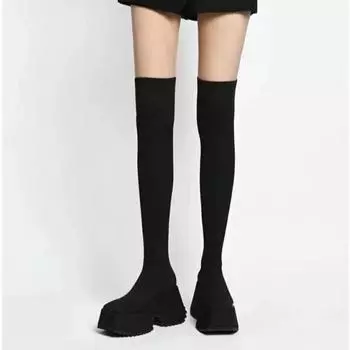 2024 Fashion Women s Shoes Slip-on Women s Boots Hot Sale Round Toe Modern Boots Women New Plus Size Platform Knee-High Boots 35 чёрный