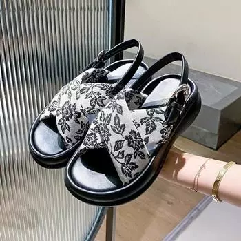 2024 fashionable buckle thick-soled sandals for women summer thick-soled non-slip sandals for women outdoor lightweight sandals 35 бежевый