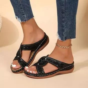 2024 Female Shoes on Sale Summer Retro Roman Style Women s Wedges Slippers Orthopedic Open Toe Shoes Five Colour Size 36-43 36 светло-коричневого