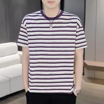 2024 Фирменная Новинка, мужские футболки, полосатая мужская футболка с короткими рукавами, мужская полосатая футболка для мужской одежды, топы с круглым воротником, футболки 3XL хаки