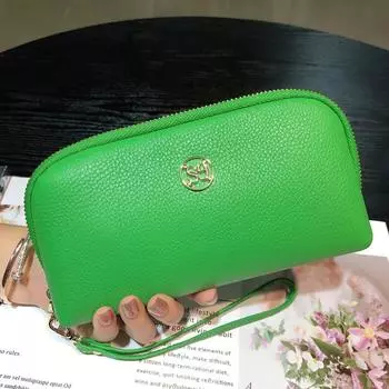 2024 Фирменные новые женские кошельки из натуральной кожи, длинный кошелек для женщин, первый слой из воловьей кожи, вечерний клатч, кошелек в форме ракушки зелёный