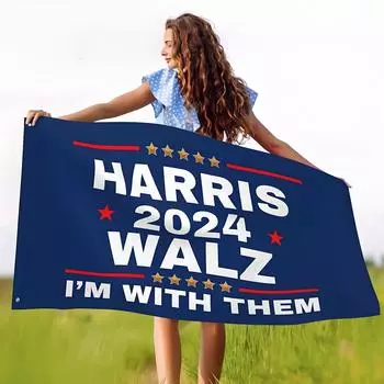 2024 Flag Walz 2024 Флаг Я с ними Флаг 3x5 Уличные двухсторонние флаги Настенный декор для класса 3x5 футов, Камала One Size