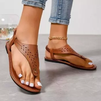 2024 Flip flops Women Sandals Beach Shoes for Women Summer Hollow All-Match Med Clogs Flat Sandalen Girls Medium Sandalen Outsid 36 светло-коричневого