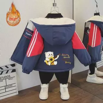 2024 Флисовая парка с капюшоном для мальчиков — плотная и модная детская куртка