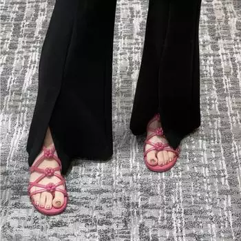 2024 Flower Sandals Flat Roman Sandals Women s Summer New Fairy Style Roman Shoes Hollow 2024 Sandals for Women Luxury Sandals 35 чёрный