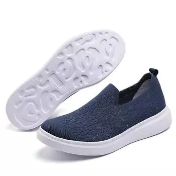 2024 Flying Weaving Большие женские туфли 43 размера One Pedal Повседневная обувь Легкие одинарные туфли Кроссовки 2025 35 синий
