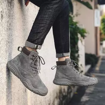 2024 foreign trade explosion autumn and winter new men s thick-soled outdoor leisure leather suede Martin boots 38 чёрный