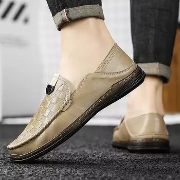 2024 foreign trade hot-selling new Internet celebrity one-pedal lazy beanie shoes genuine leather men s autumn casual leather shoes 38 песочный