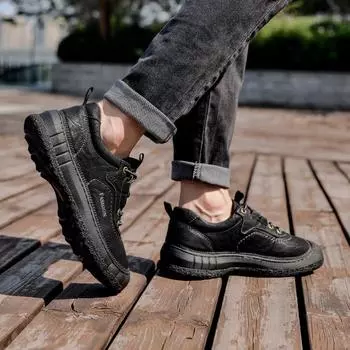 2024 foreign trade independent station popular autumn and winter lace-up leisure outdoor dad shoes genuine leather men s shoes 38 чёрный