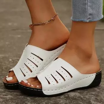 2024 foreign trade new one-word outdoor sandals platform women s slippers open-toed bread and large-size hollow slippers 36 чёрный