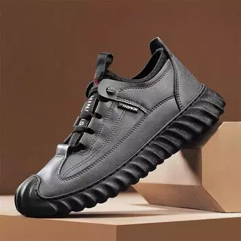 2024 four-season thick-soled Darth Vader beef suede leather surface breathable Forrest Gump shoes non-slip outdoor tooling casual men s shoes 39 серый