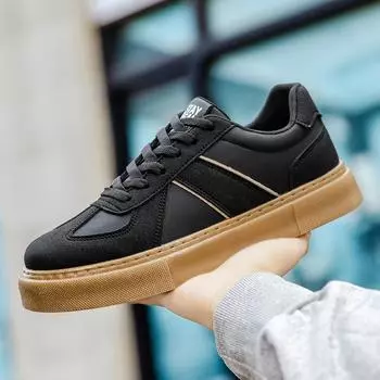 2024 four seasons brick and mortar store quality sports board shoes leather surface low-top thick sole trend retro old German training shoes men 39 бежевый