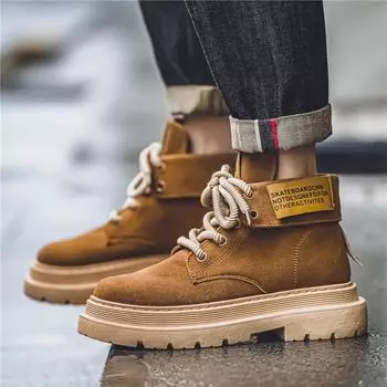 2024 Four Seasons Frosted Martin Boots Lapel Locomotive Boots Rhubarb Boots Muffin Men s Shoes Outdoor Tooling Live Shoes Tide 39 коричневый