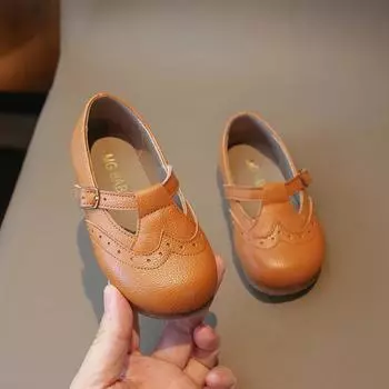 2024 Four Seasons Girls Leather Shoes New Korean PU Simple Versatile Soft Cute Princess Shoes Soft Solid Color Kids Casual Shoes 21 чёрный