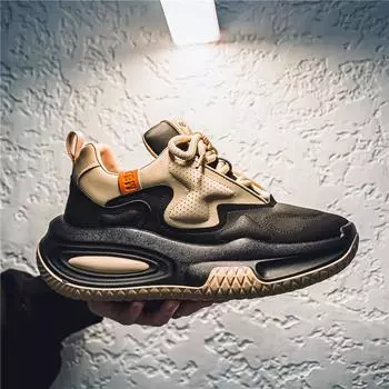 2024 Four Seasons Guochao Men s Niche Platform Ins Leather Surface Hollow Dad Shoes Hong Kong Style Platform Sneakers Men s Shoes 39 бежевый