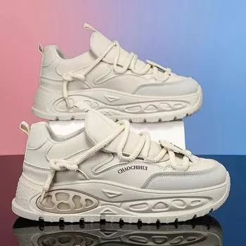 2024 Four Seasons Guochao прямая трансляция нишевая толстая подошва ins сетчатая папина обувь гонконгский стиль толстая подошва дышащая спортивная обувь мужская обувь 39 бежевый