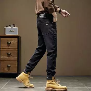 2024 Four Seasons High End мужские джинсы, мужские черные брюки с заниженной талией, брюки Haren, японские облегающие длинные брюки большого размера 28 чёрный