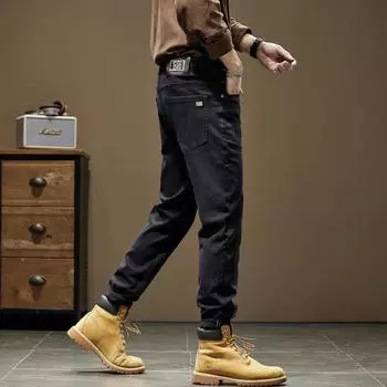 2024 Four Seasons High End мужские джинсы, мужские черные брюки с заниженной талией, брюки Haren, японские облегающие длинные брюки большого размера 28 чёрный