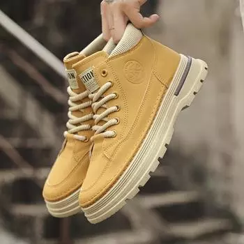 2024 Four Seasons Live Fashion Tooling Shoes Middle Help Students Tide Sports Board Shoes Street Casual Trendy Men s Shoes 39 жёлтый