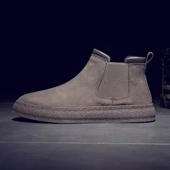 2024 Four Seasons Live High-top Anti-velvet Leather Panel Shoes Thick-soled Martin Boots Men s Tooling Boots Retro Sleeve Locomotive Boots 39 чёрный
