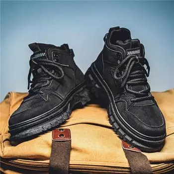 2024 Four Seasons Live Korean Edition High-top Leather Shoes Men s Casual British Martin Board Shoes Fashion Men s Tooling Shoes Men s 39 хаки