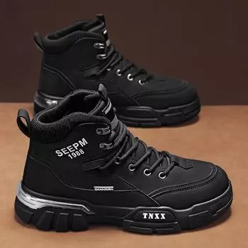 2024 Four Seasons Live Star Microfiber Мужские ботинки Outdoor Tooling Rhubarb Boots Резиновые нескользящие повседневные ботинки Martin для мужчин 39 чёрный