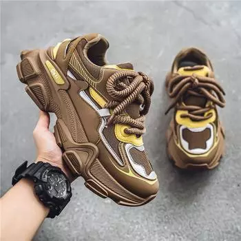 2024 Four Seasons National Tide Style Men s Niche Thick Bottom ins Mesh Dad Hong Kong Style Live Style Outdoor Sneakers Men 39 чёрный