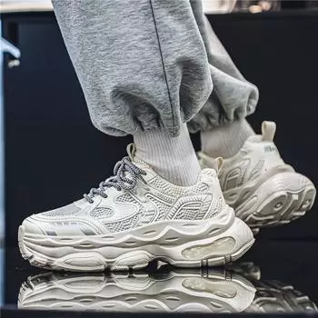 2024 Four Seasons National Tide Style Men s Niche Thick Bottom ins Mesh Daddy Hong Kong Style Live Streaming Air Breathable Sneakers Men 39 чёрный