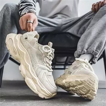 2024 Four Seasons National Tide Style Men s Niche Thick Bottom ins Mesh Daddy Hong Kong Style Live Streaming Air Breathable Sneakers Men 39 чёрный