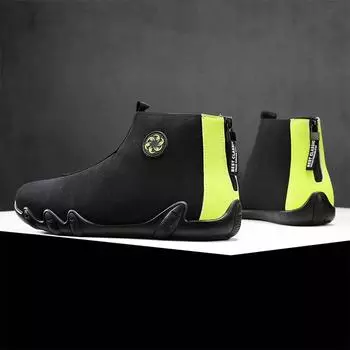 2024 four seasons new anti-velvet leather breathable sports board shoes medium help catwalk Doudou men s shoes Hong Kong style live broadcast sports 39 чёрный