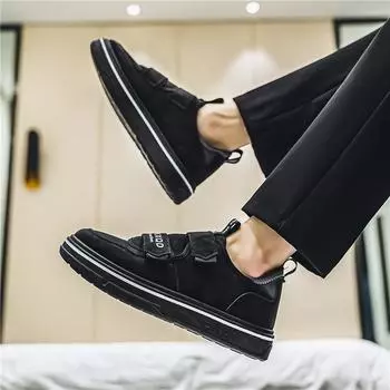 2024 four seasons new men s thick-soled low-top casual suede leather board shoes non-slip street outdoor student sports shoes 39 чёрный