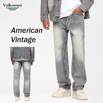 2024 Four Seasons Новые мужские брюки из денима Простые ретро-брюки в стиле вестерн-ковбой Фэн-шуй Выстиранные старые свободные прямые брюки 28