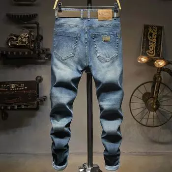 2024 Four Seasons Wear Новые европейские и американские модные эластичные джинсы Small Leg Мужские ретро-трендовые брендовые джинсовые брюки 28 синий