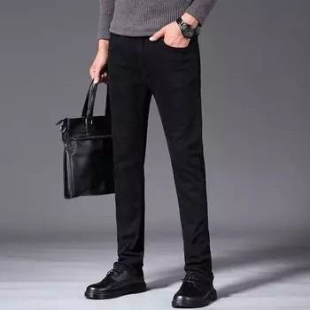2024 Four Seasons Wear Thin Straight Stretch Pants Men s Slim Fit Universal Casual Pants Black Non Fading Jeans 28 чёрный