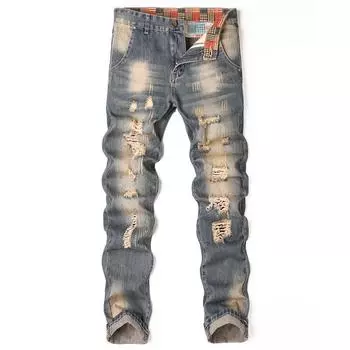2024 Four Seasons Wear в европейском и американском стиле, новые рваные джинсы, мужские джинсовые брюки 30 синий