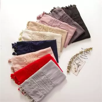 2024 Four Seasons Женский освежающий литературный однотонный элегантный шарф с кружевным сращиванием, вышитый шелковый шарф, солнцезащитная шаль, шарф с кондиционером 180*70 красный