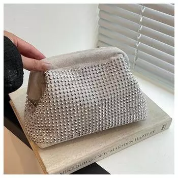 2024 Французская легкая роскошная сумка для ужина с бриллиантами, женская сумка-клатч, модный тренд, высококачественная фактурная сумка грязно-белый