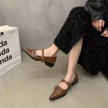 2024 Французская весна-осень Темперамент Толстый каблук Черные туфли Мэри Джейн Одинарные женские туфли Zapatos Mujer 35 чёрный