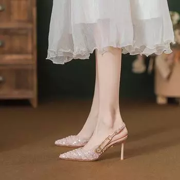 2024 Французские розовые босоножки со стразами и пайетками на шпильке 39 розовый