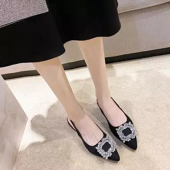 2024 Французский стиль сандалии с ремешками Новые стразы декоративные заостренные туфли на высоком каблуке Роскошный темперамент одинарные туфли сандалии 35 синий