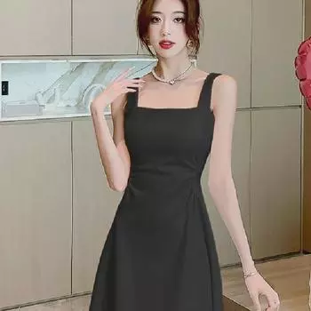 2024 French Hepburn Style Black & White Suspender Dress for Girls - Summer Long Skirt, Royal Sister Design Medium