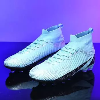 2024 Футбольные бутсы с длинными шипами и высокой лодыжкой Футбольные бутсы FG Уличные бутсы для травы Футбольные бутсы Тренировочные спортивные футбольные бутсы 33 синий