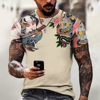 2024 футболки для мужчин 3d японская маска воина-призрака с принтом мужская одежда свободные большие уличные футболки с короткими рукавами в стиле Харадзюку S