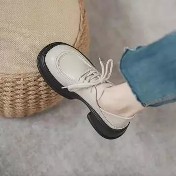 2024 г., бестселлеры, новые низкие туфли-одиночки, средний каблук, резиновый толстый каблук, глубокий нос, круглая носовая часть, шнуровка, лоферы, туфли на платформе 35